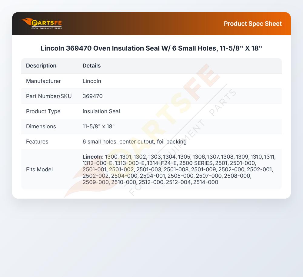Lincoln 369470 Oven Insulation Seal