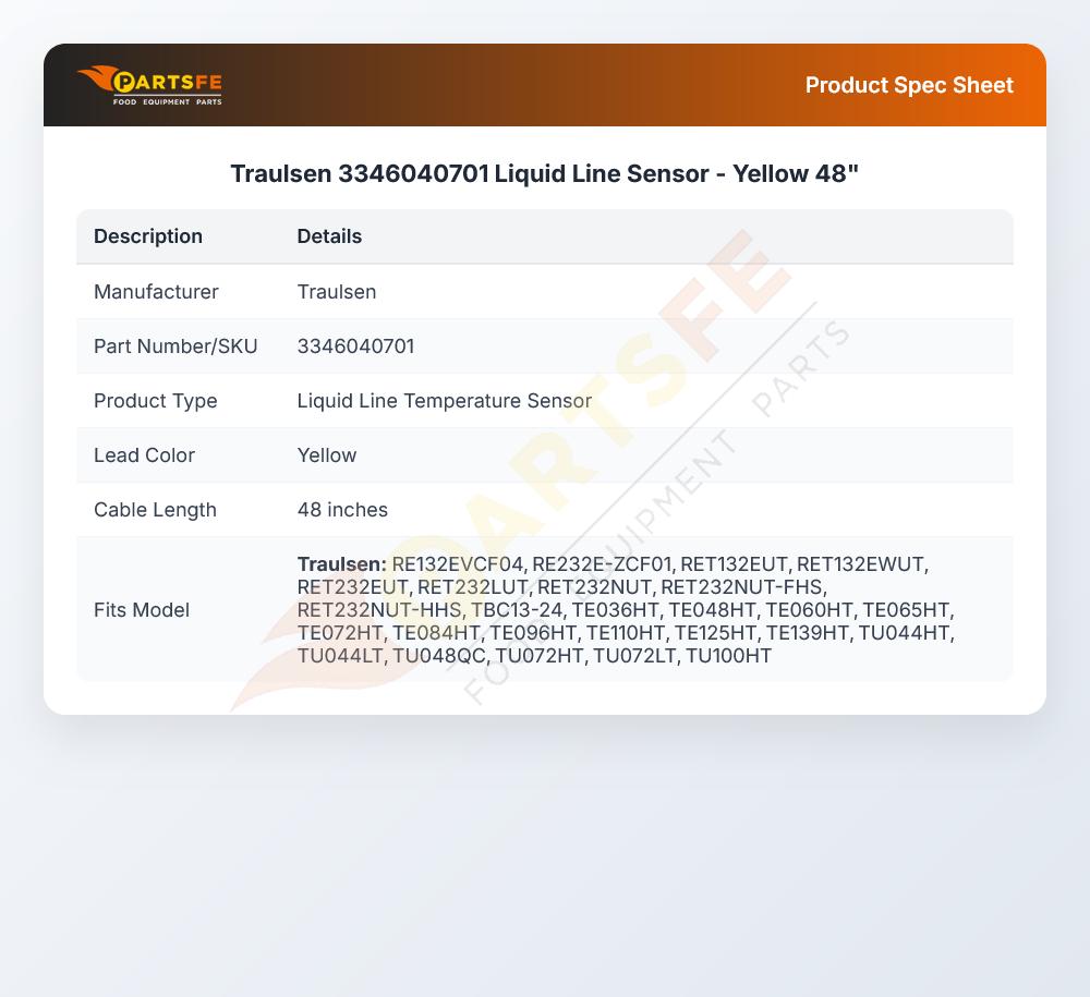 Traulsen 3346040701 Liquid Line Sensor - Yellow 48"