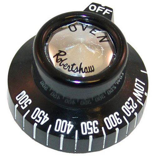 Montague R44 BJ Thermostat Knob, 1-15/16" DIA, OFF-LOW-500 F, Mount 11/16", Notch Up, 3/4" Protrusion