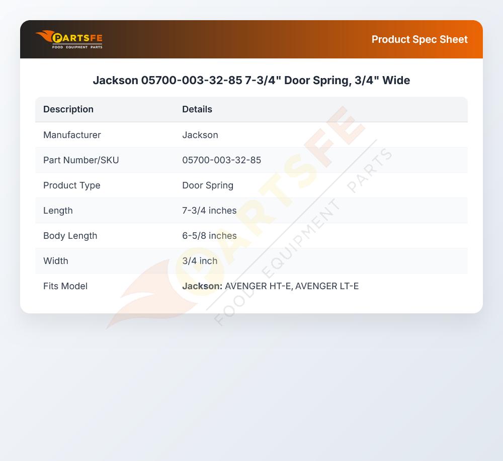 Jackson 05700-003-32-85 Dishmachine Door Spring Avenger Series