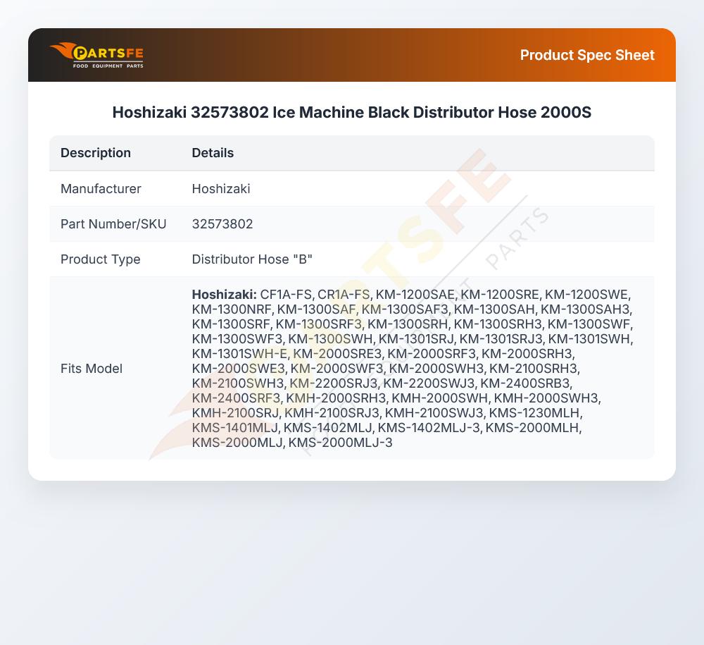 Hoshizaki 32573802 Ice Machine Black Distributor Hose 2000S