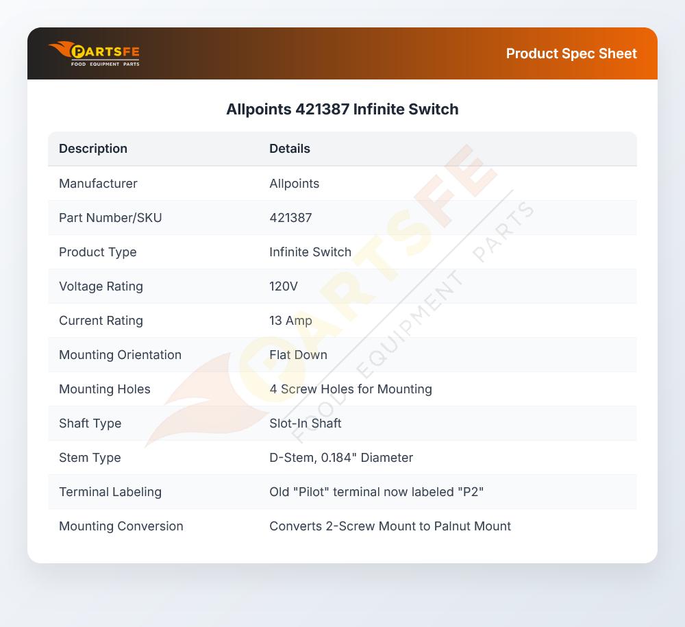 Allpoints 421387 Infinite Switch 13A 120V