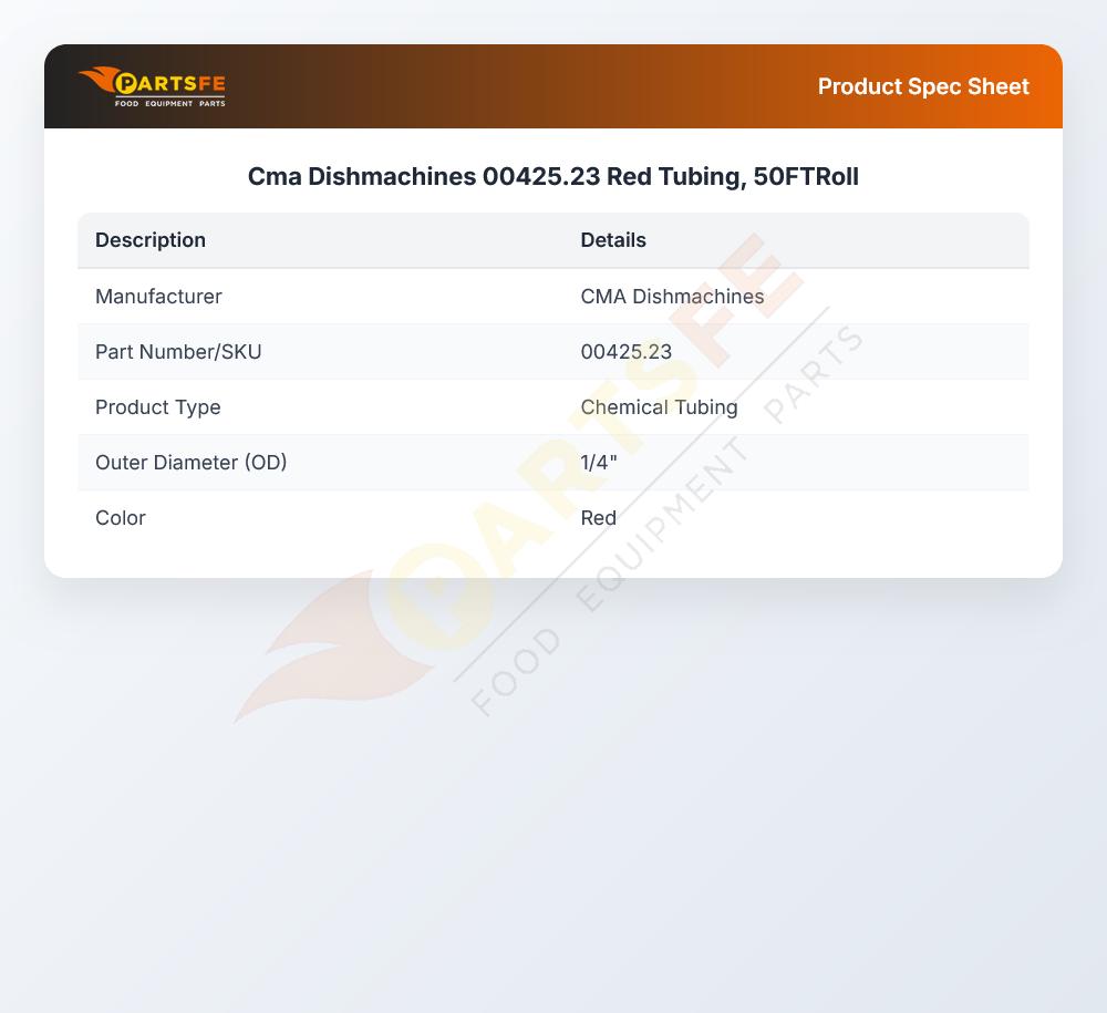 Cma Dishmachines 00425.23 Red Tubing, 50FTRoll