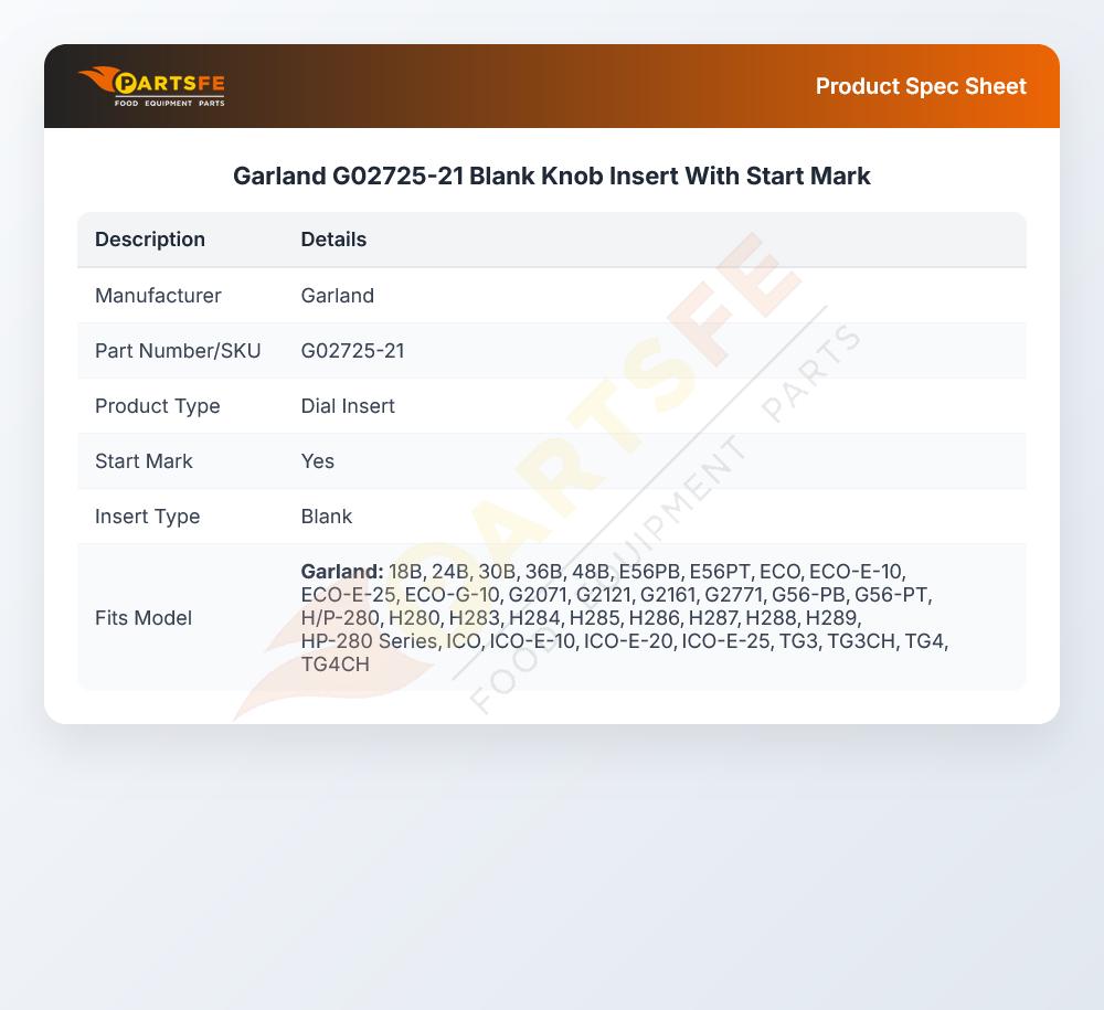 Garland G02725-21 Oven Dial Insert Blank