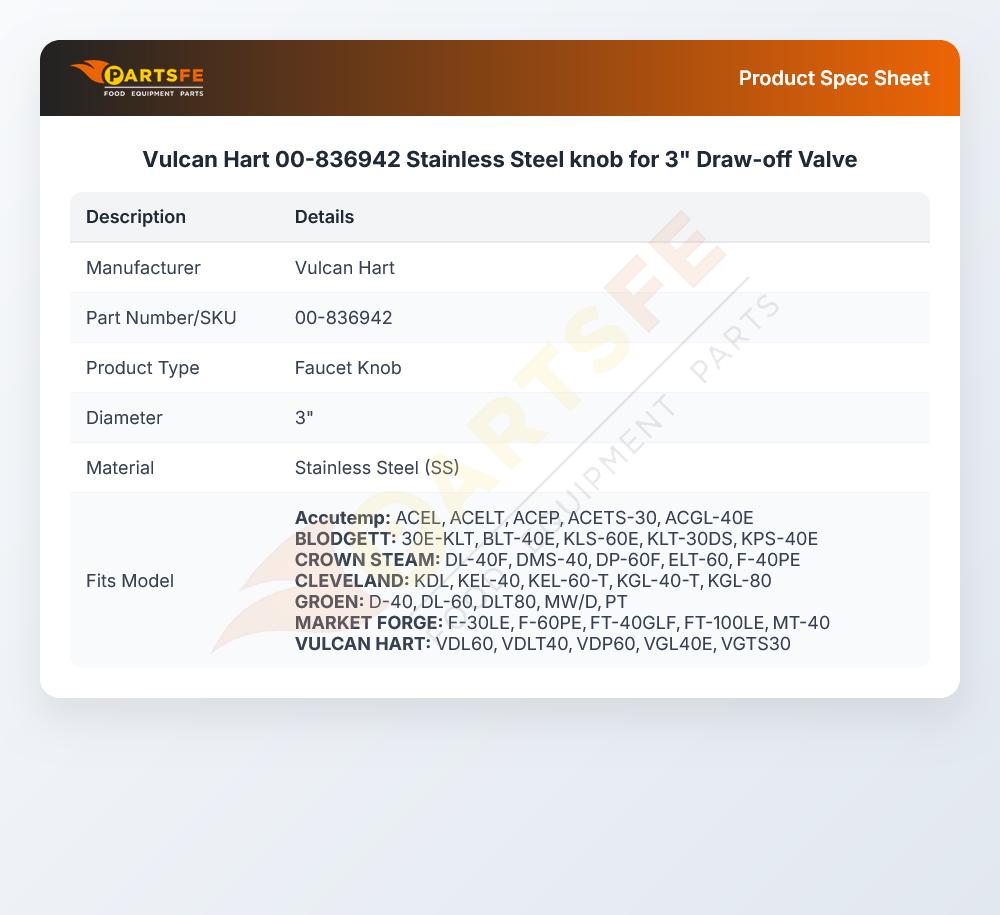 Vulcan Hart 00-836942 Steam Kettle Handle