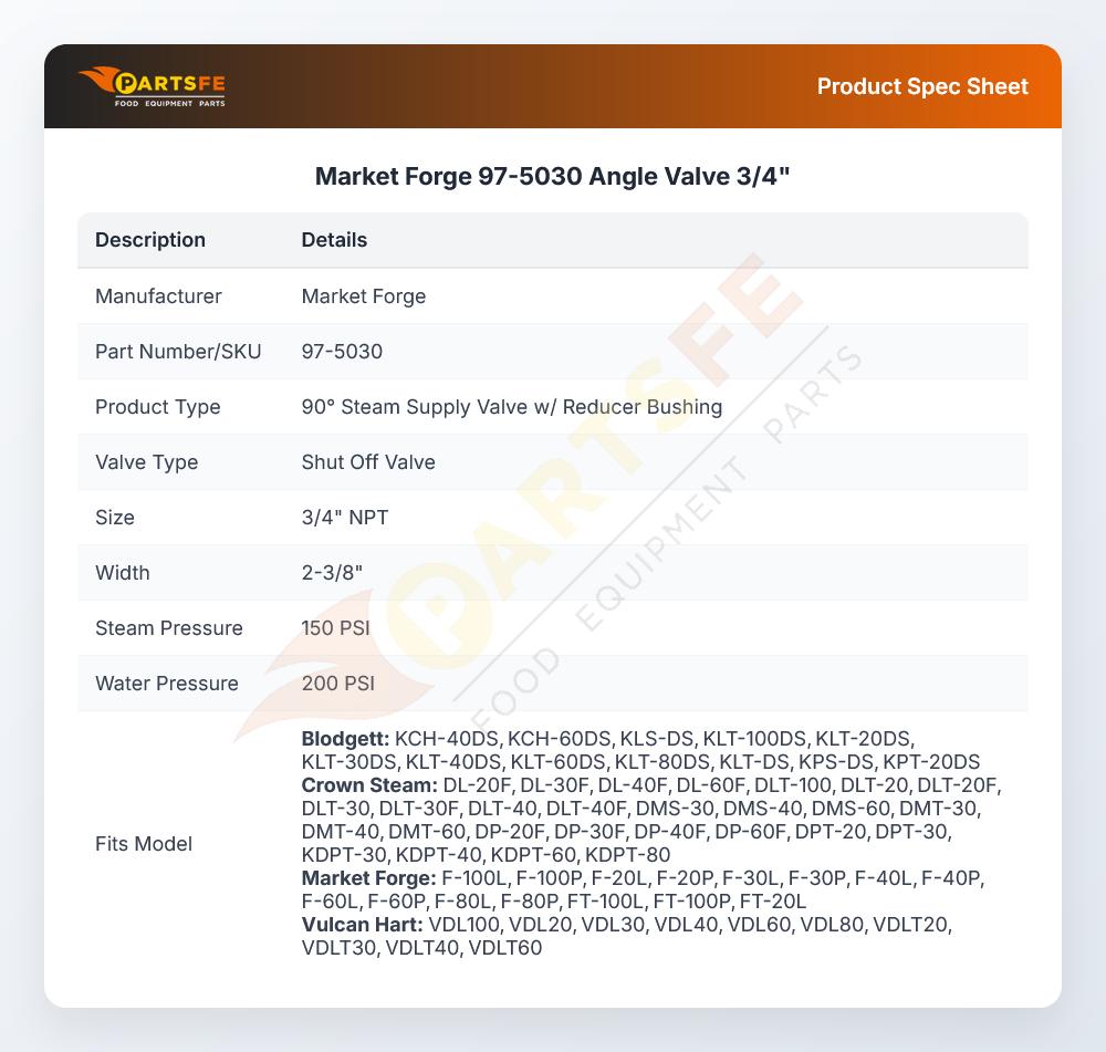 Market Forge 97-5030 Angle Valve 3/4"