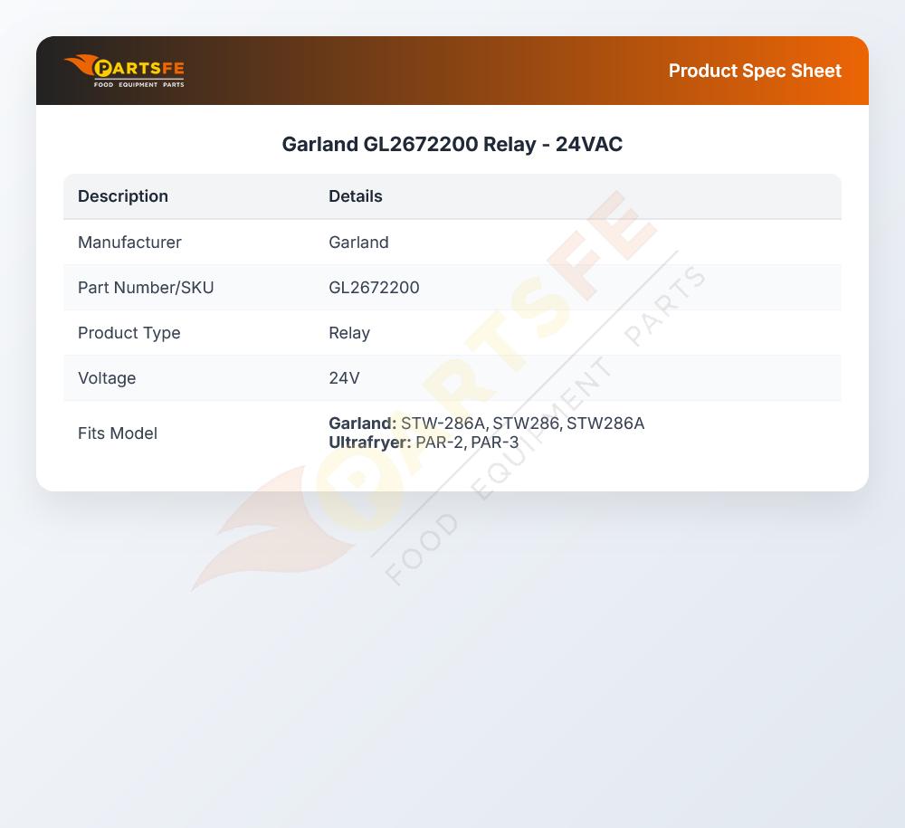 Garland GL2672200 Relay - 24VAC