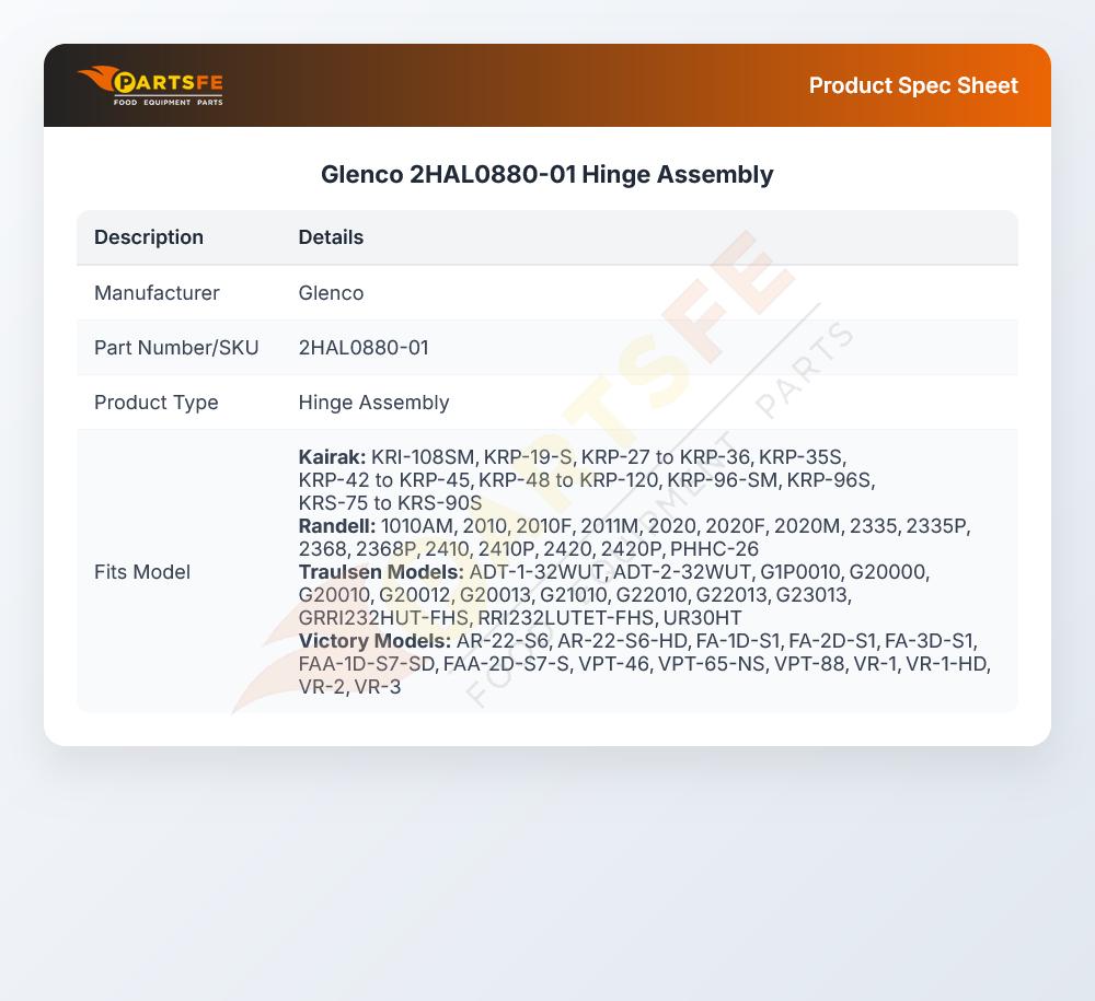 Glenco 2HAL0880-01 Hinge Assembly