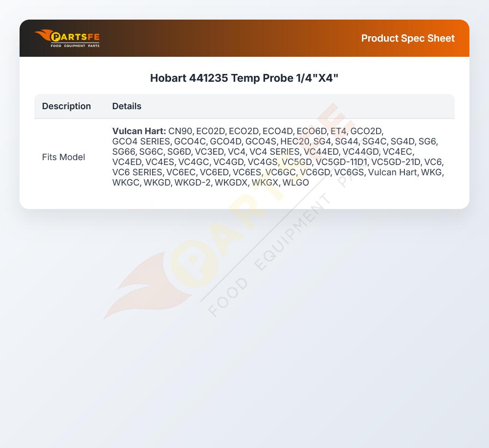 Hobart 441235 Temperature Probe 1/4" X 4"