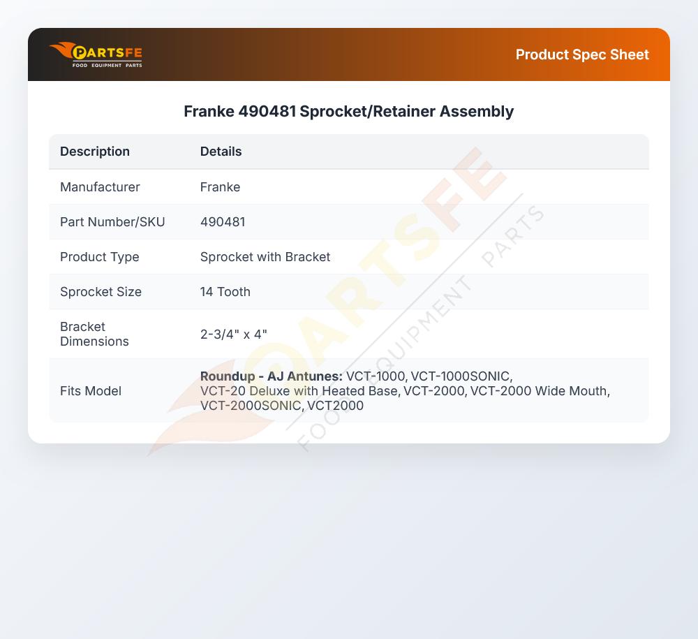Franke 490481 Sprocket/Retainer Assembly