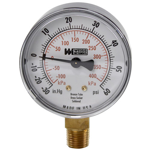 Groen GR001549 2-1/2"DIA Dual Scale Vacuum / Pressure Gauge W/ 1/4" Mpt Bottom
