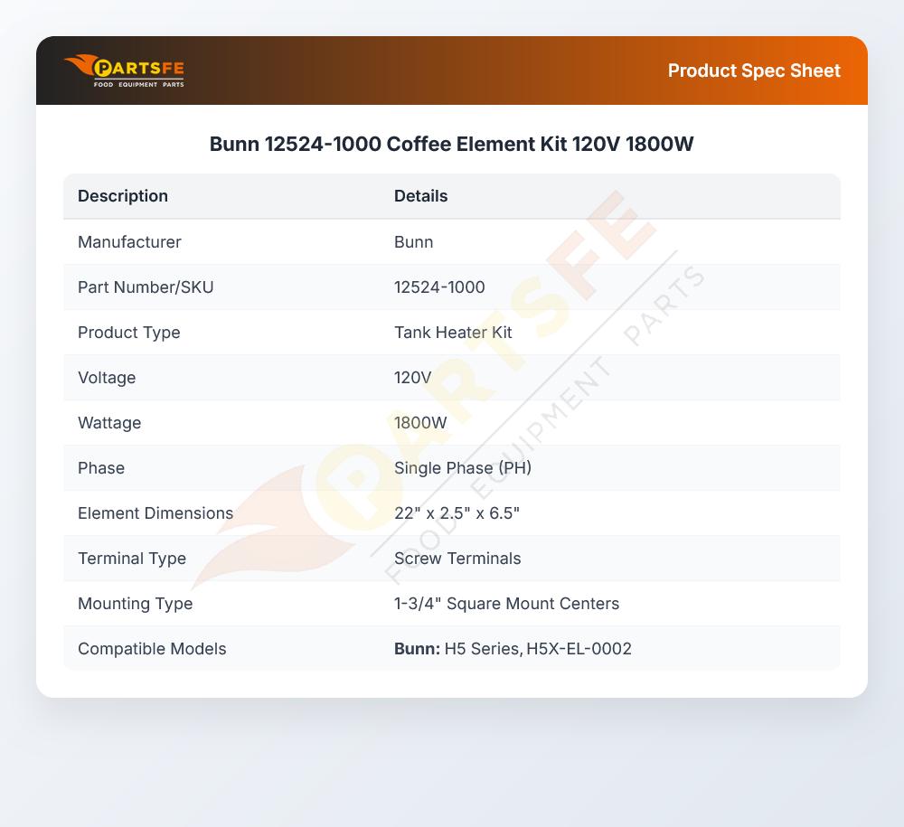 Bunn 12524-1000 Coffee Element Kit 120V  1800W