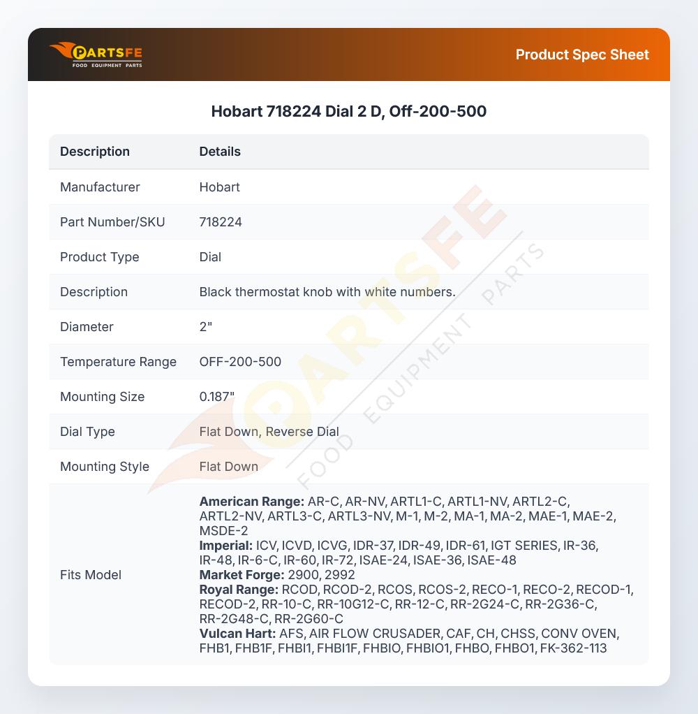Hobart 718224 Dial 2 D, Off-200-500