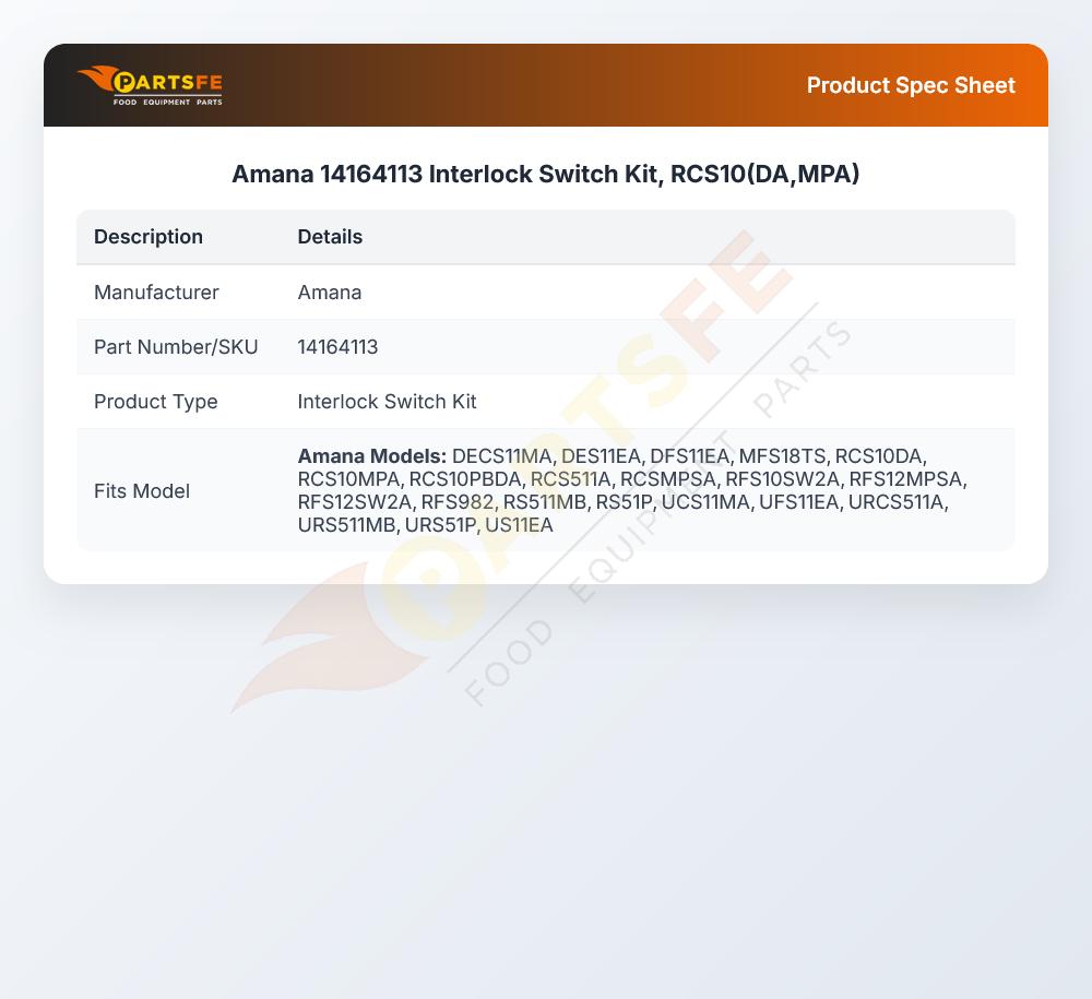 Amana 14164113 Interlock Switch Kit