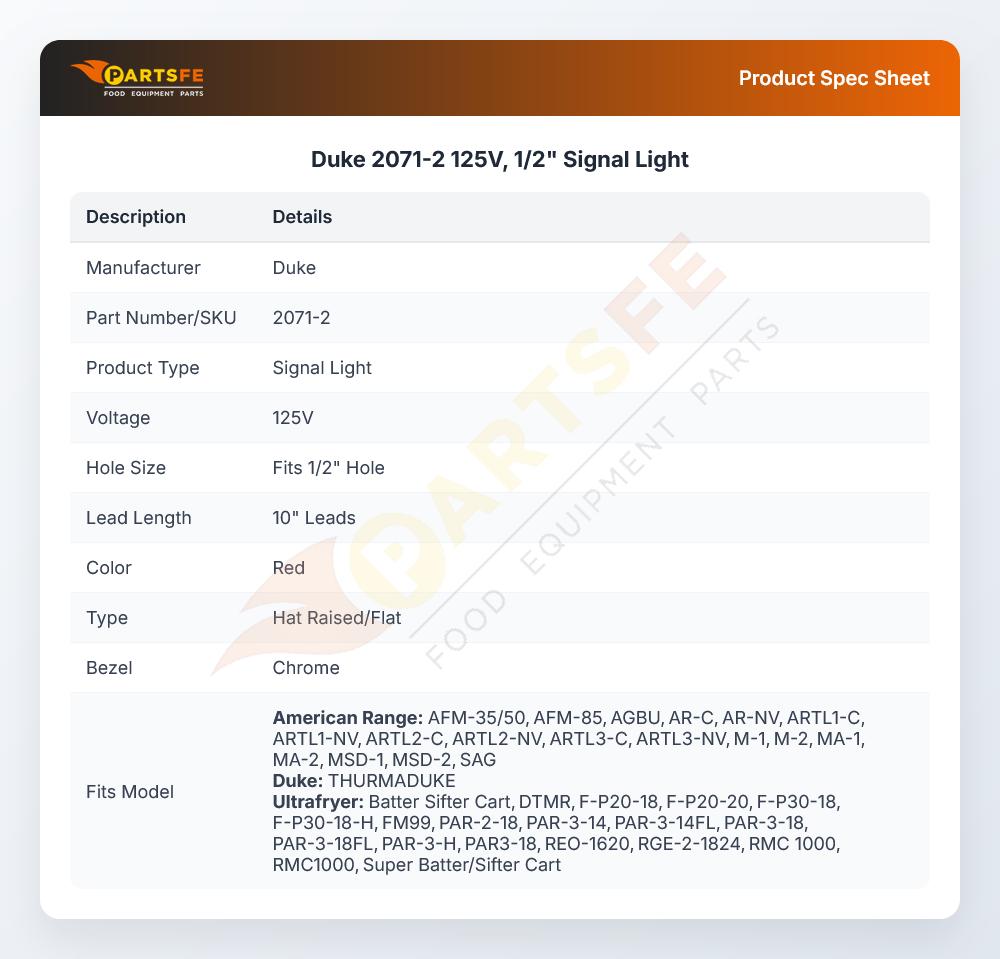 Duke 2071-2 125V, 1/2" Signal Light