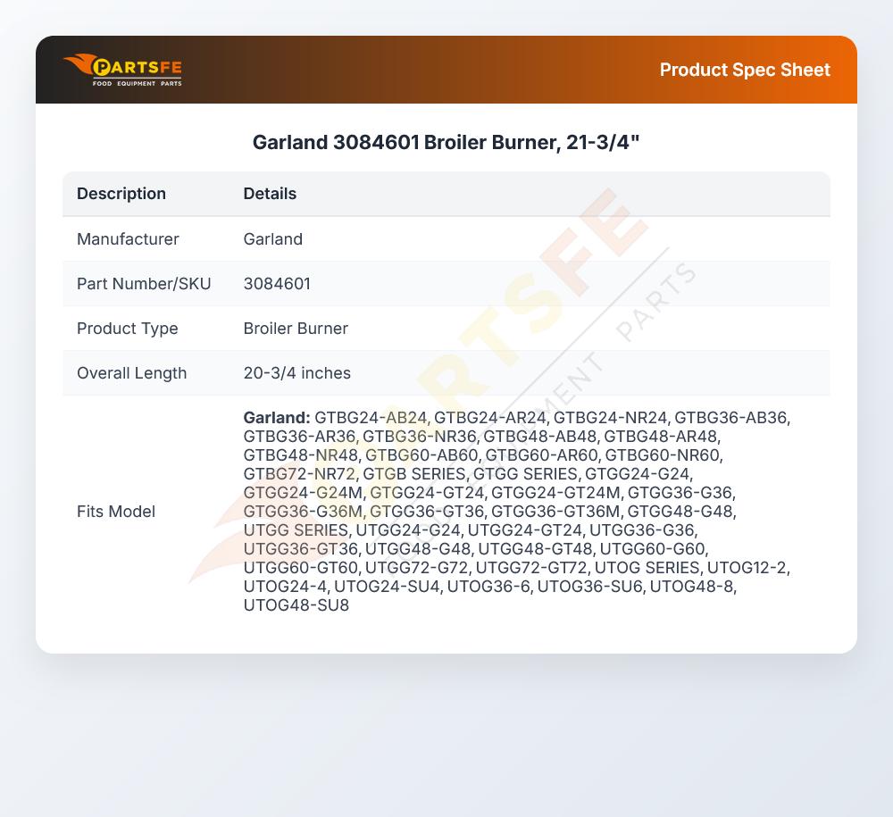 Garland 3084601 Broiler Burner, 21-3/4"