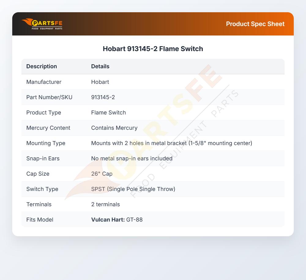 Hobart 913145-2 Flame Switch