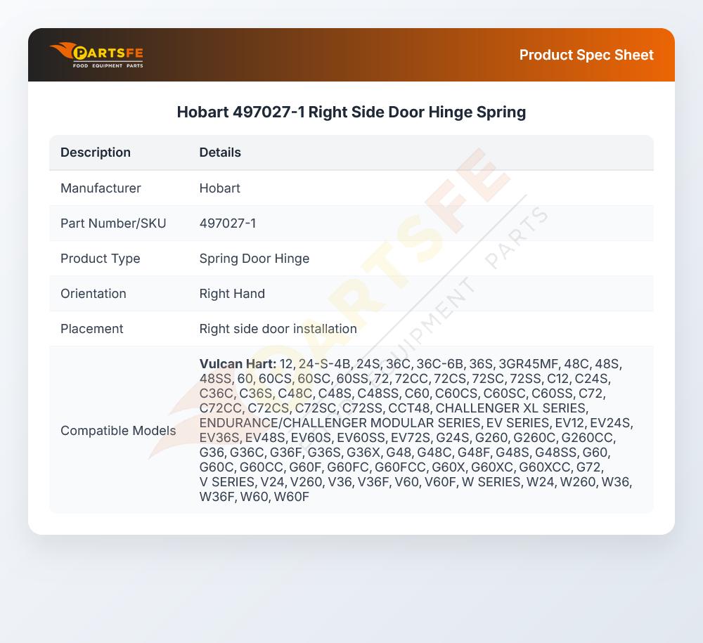 Hobart 497027-1 Right Side Door Hinge Spring