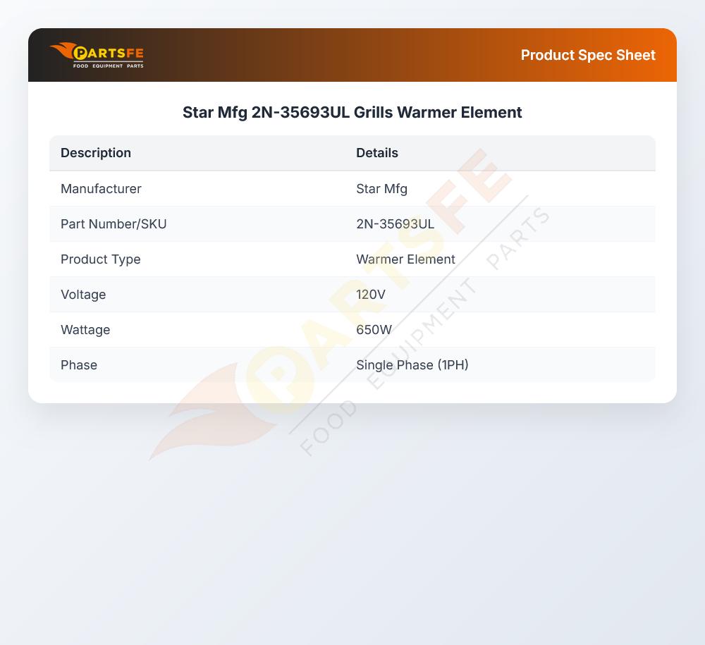 Star Mfg 2N-35693UL Grills Warmer Element