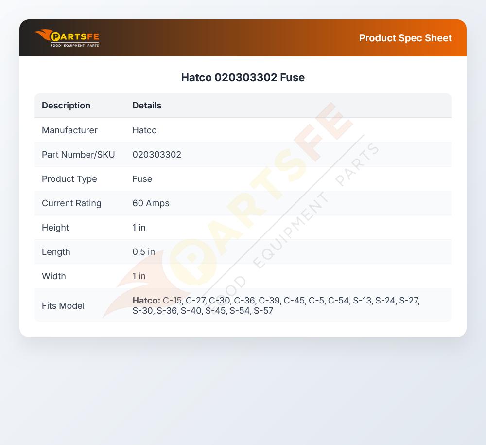 Hatco 020303302 Fuse