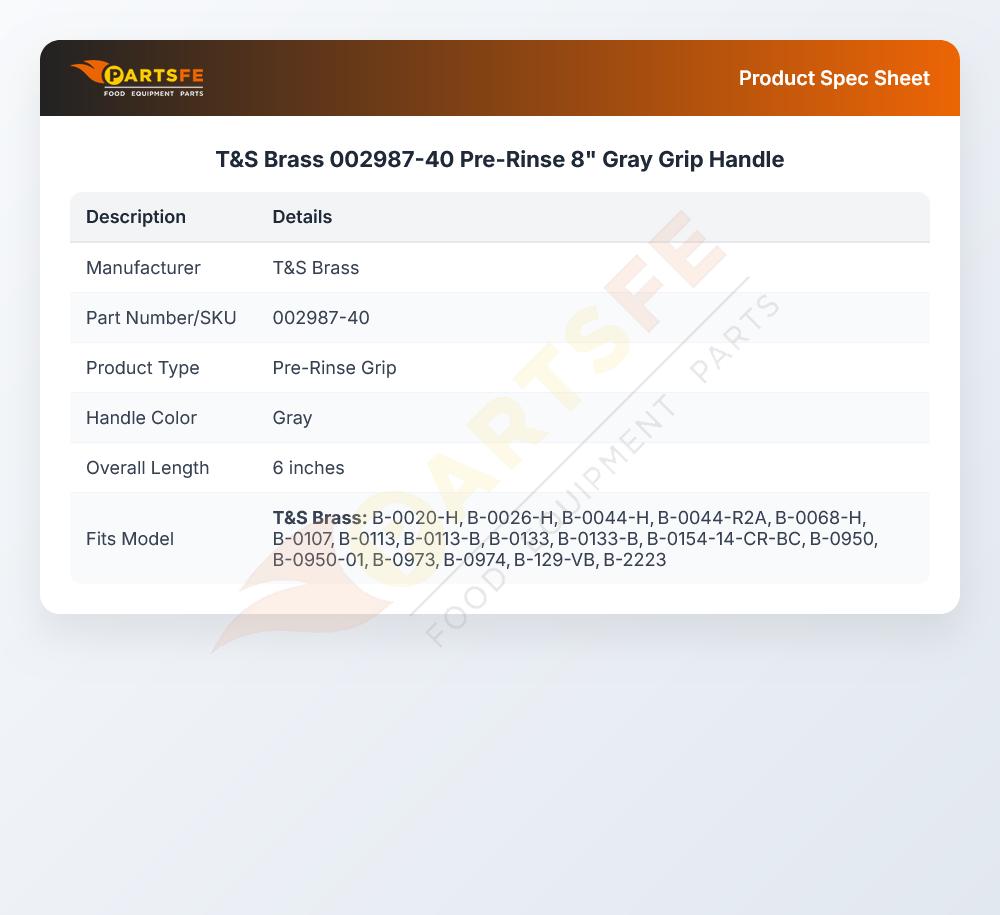 T&S Brass 002987-40 Pre-Rinse 8" Gray Grip Handle