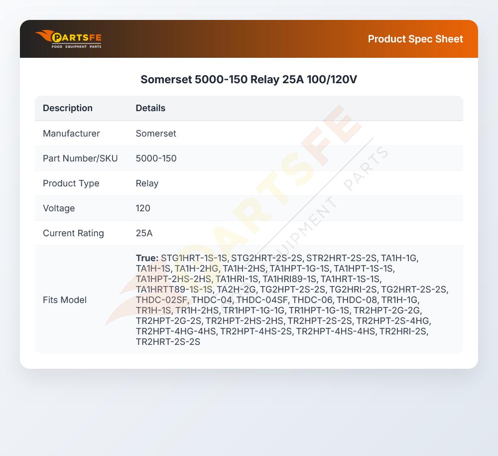 Somerset 5000-150 Relay 25A 100/120V