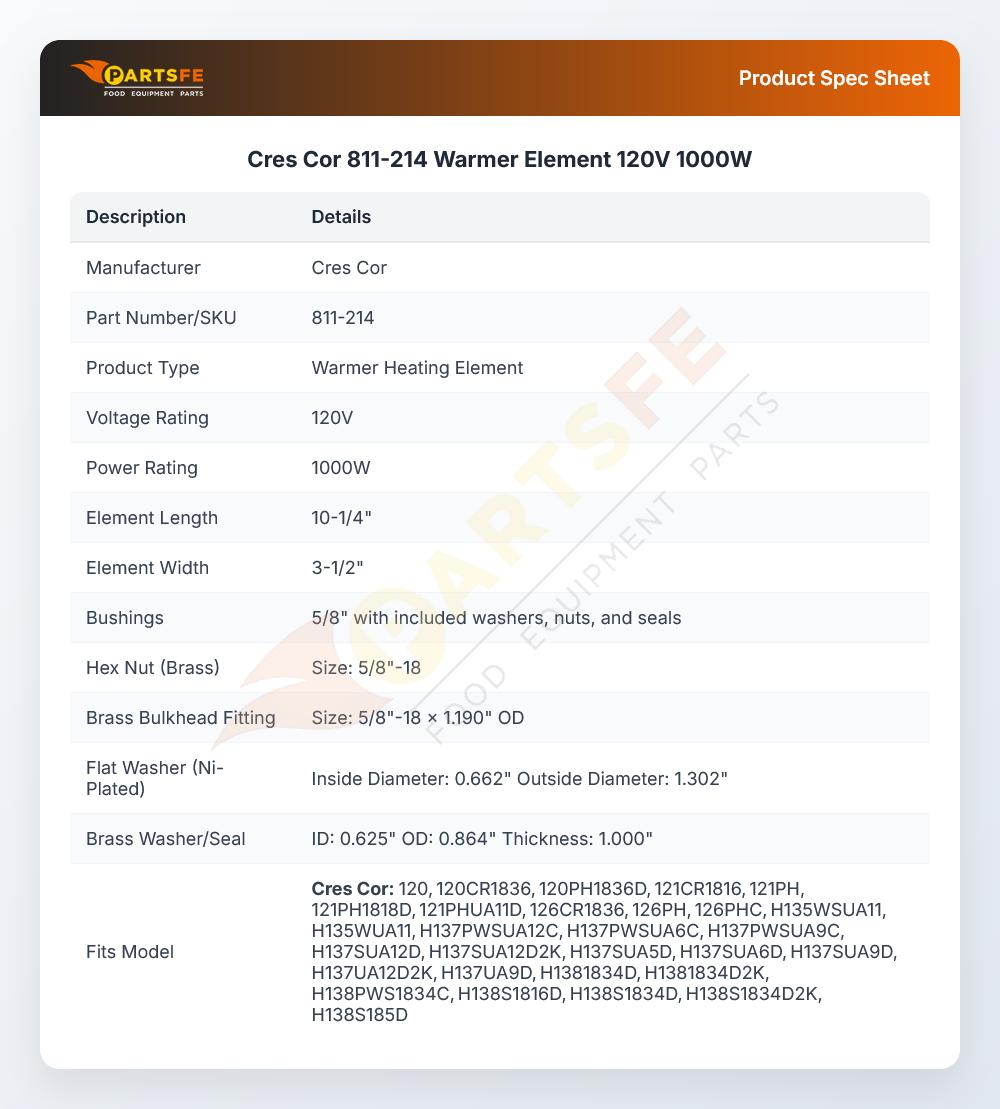 Cres Cor 811-214 Warmer Element 120V 1000W