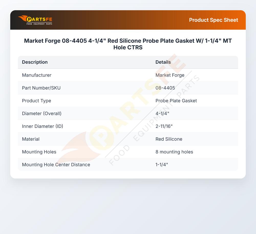 Market Forge 08-4405 4-1/4" Red Silicone Probe Plate Gasket W/ 1-1/4" MT Hole CTRS