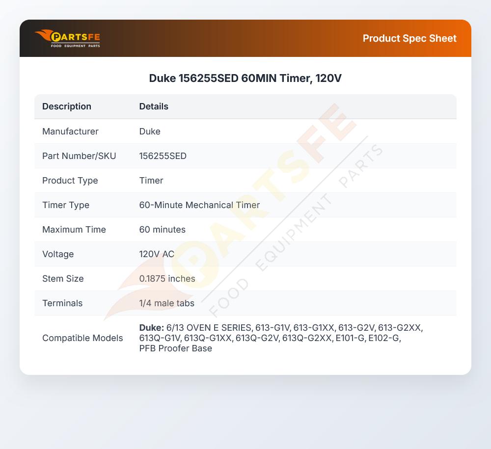 Duke 156255SED Timer 60-Min 120V