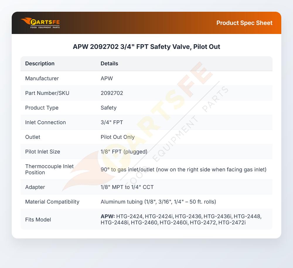 APW 2092702 Gas Griddle Pilot Safety Valve