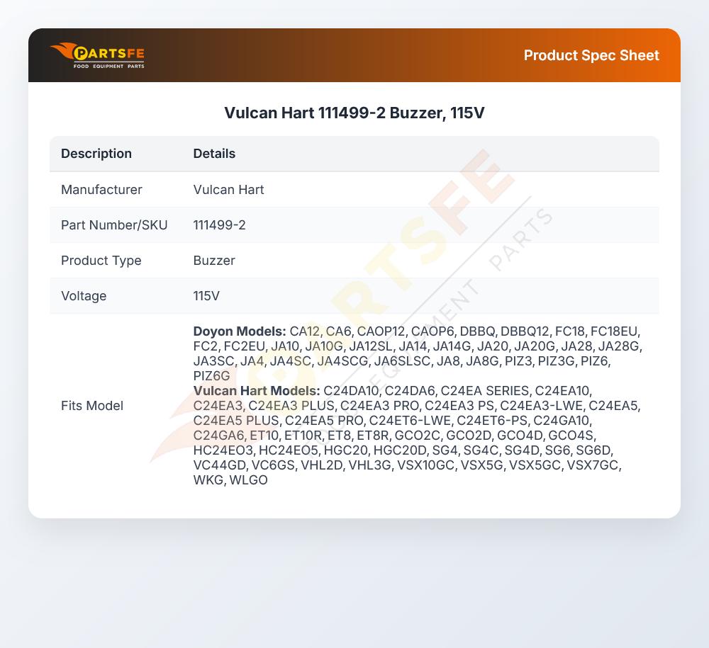 Vulcan Hart 111499-2 Buzzer, 115V