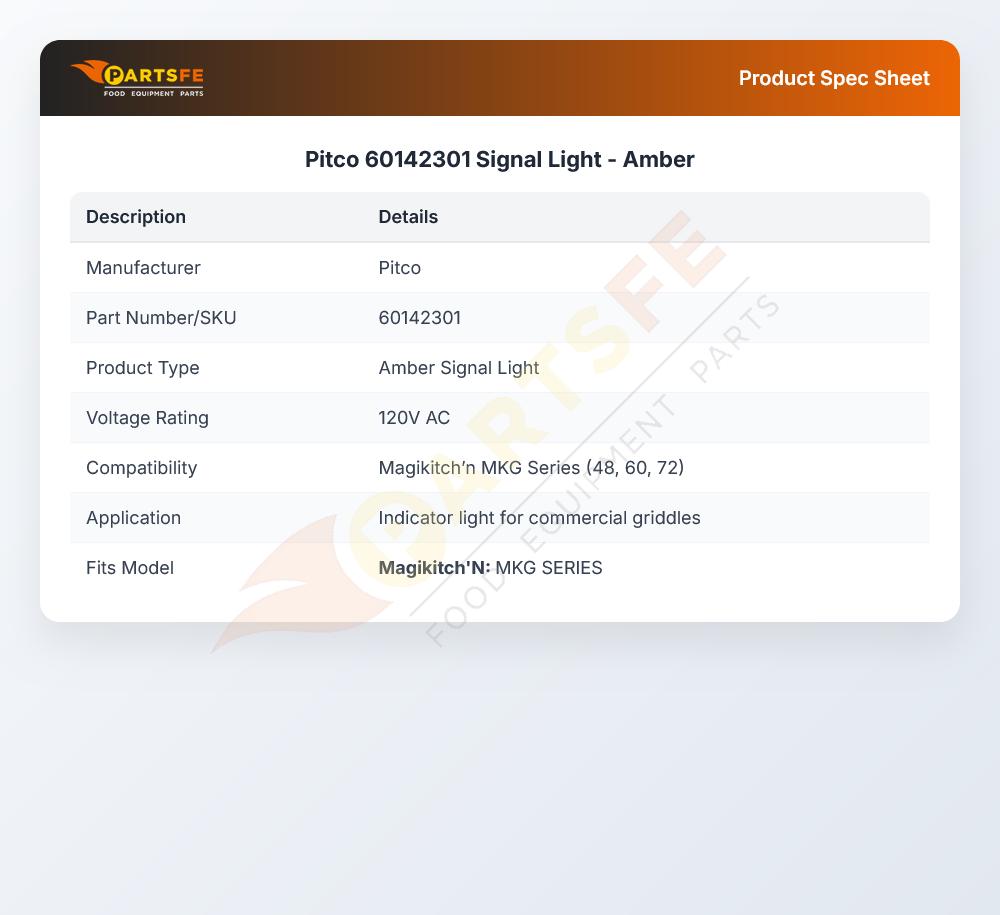 Pitco 60142301 Amber Indicator Light