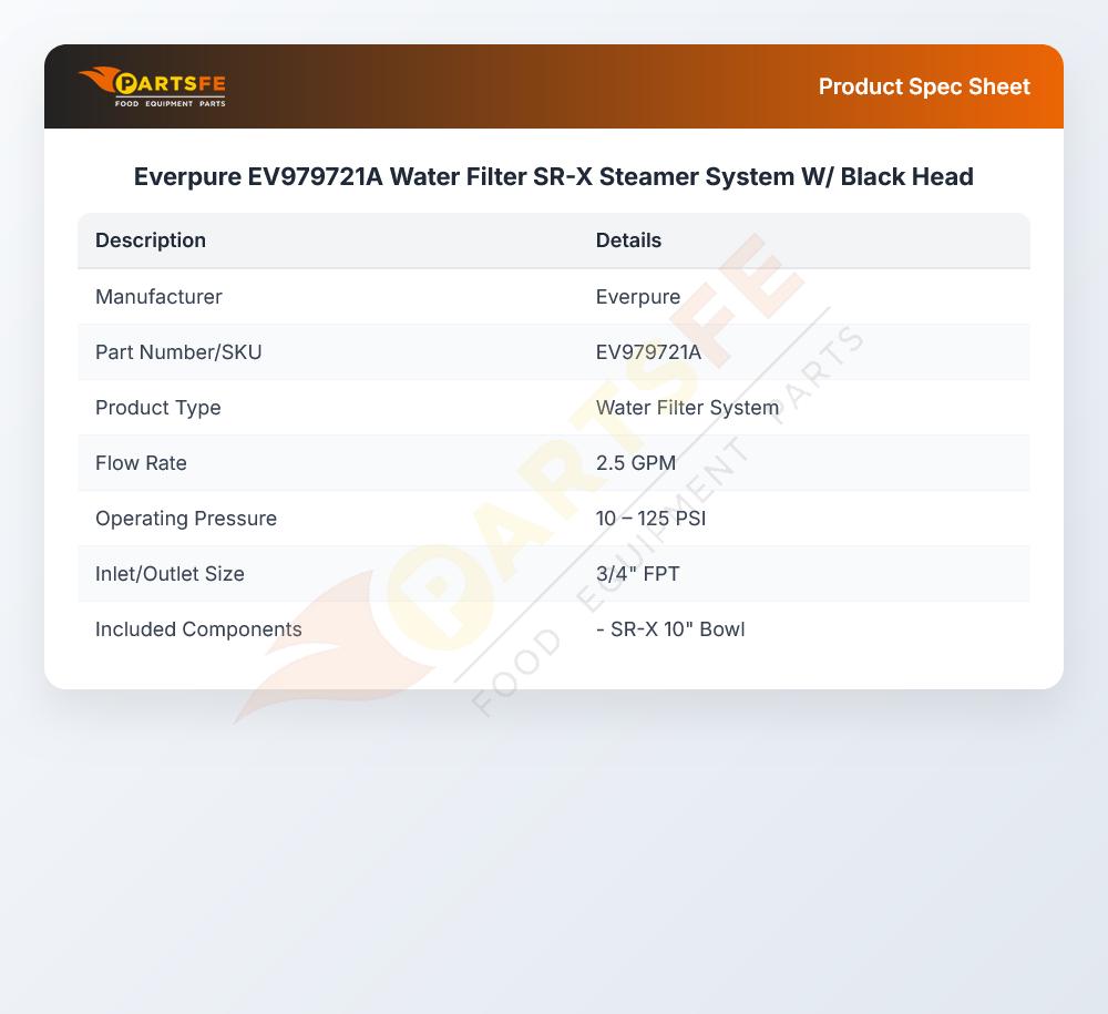 Everpure EV979721A Water Filter SR-X Steamer System W/ Black Head