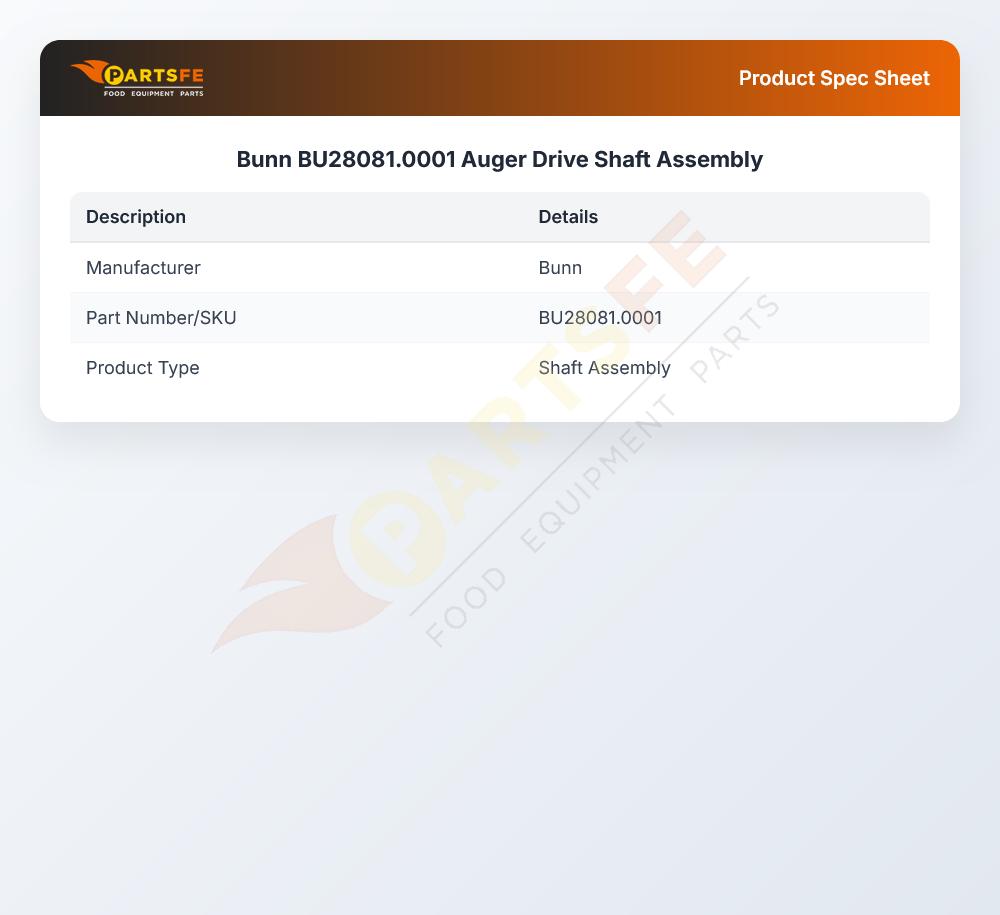 Bunn BU28081.0001 Auger Drive Shaft Assembly