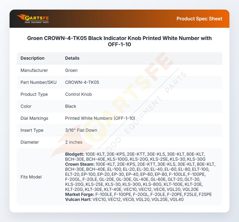 Groen CROWN-4-TK05 Black Indicator Knob Printed White Number with OFF-1-10
