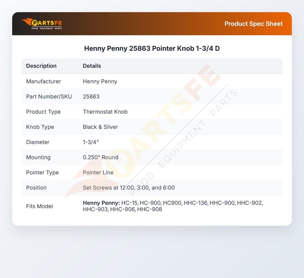 Henny Penny 25863 Holding Cabinet Thermostat Knob 1-3/4" DIA