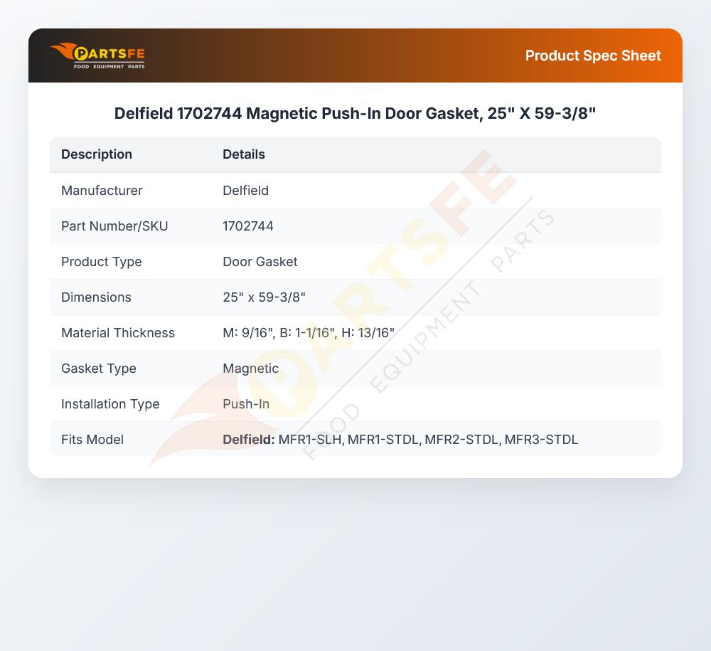 Delfield 1702744 Door Gasket 25" X 59-3/8" Magnetic Push-In