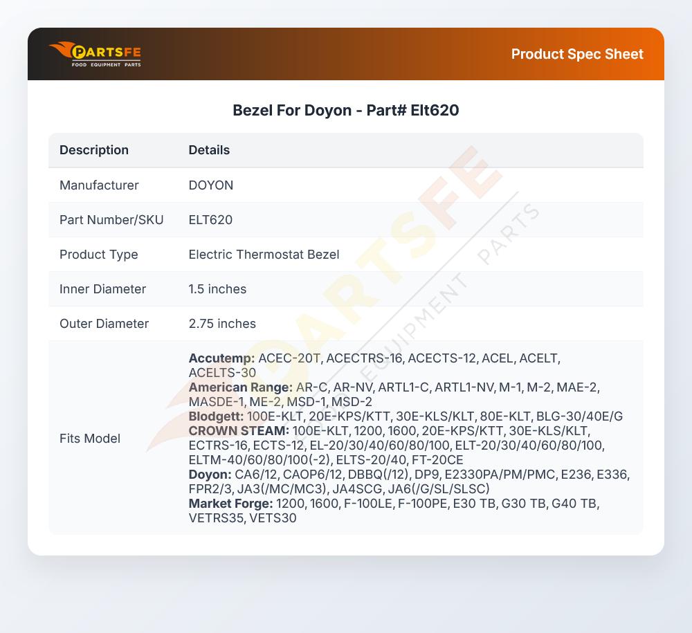 Bezel For Doyon - Part# Elt620