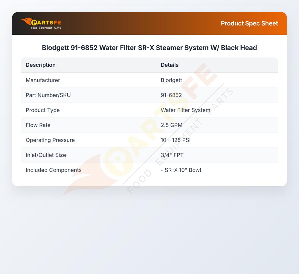 Blodgett 91-6852 Water Filter SR-X Steamer System W/ Black Head