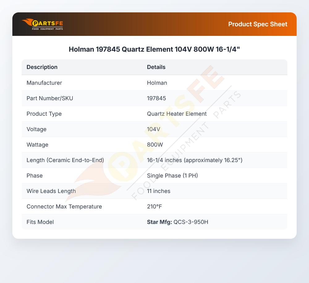 Holman 197845 Quartz Element 104V 800W  16-1/4"