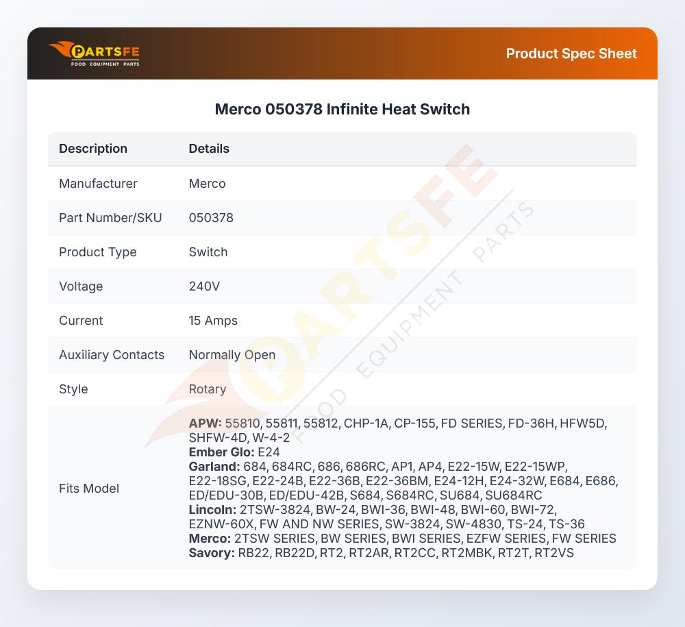 Merco 050378 Infinite Heat Switch