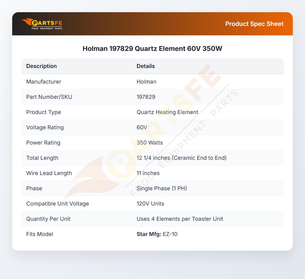 Holman 197829 Quartz Element 60V  350W