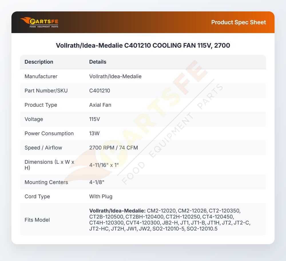 Vollrath/Idea-Medalie C401210 COOLING FAN 115V, 2700