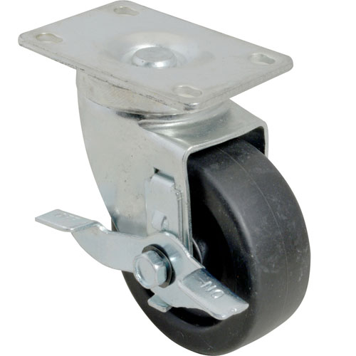 Component Hardware Group C21-1036 Plate Caster,3-1/2",W/BRK ,Blk