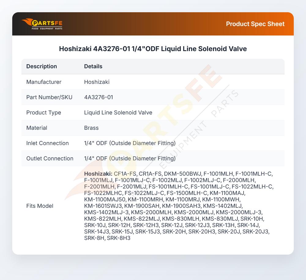 Hoshizaki 4A3276-01 Liquid Line Solenoid Valve 1/4" ODF