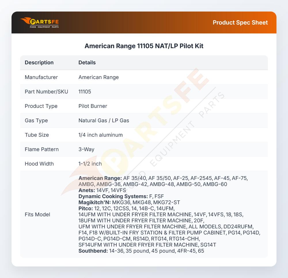 American Range 11105 NAT/LP Pilot Kit