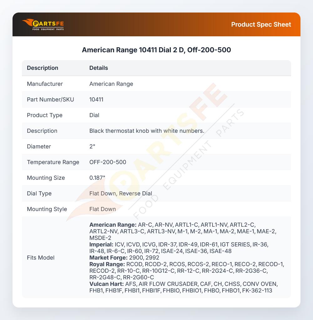 American Range 10411 Dial 2 D, Off-200-500