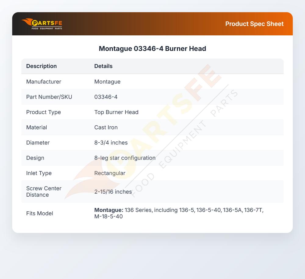 Montague 03346-4 Cast Iron Burner Head 8-3/4" DIA