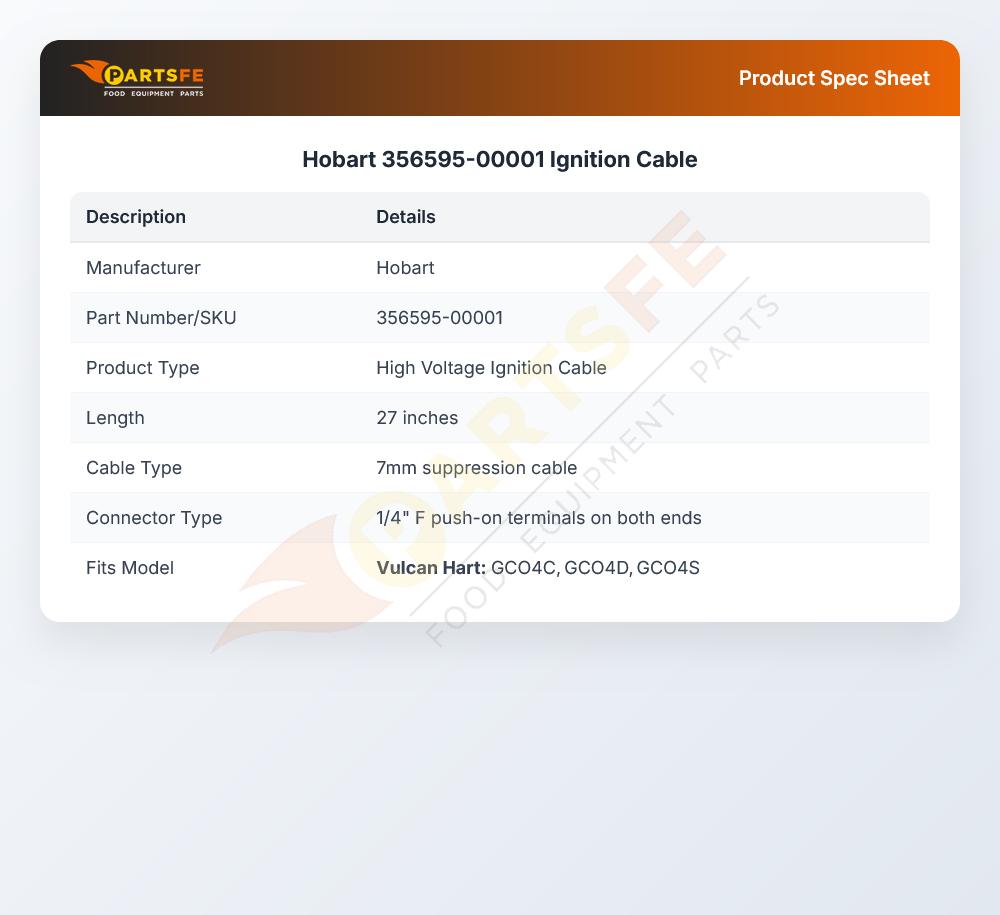 Hobart 356595-00001 Ignition Cable
