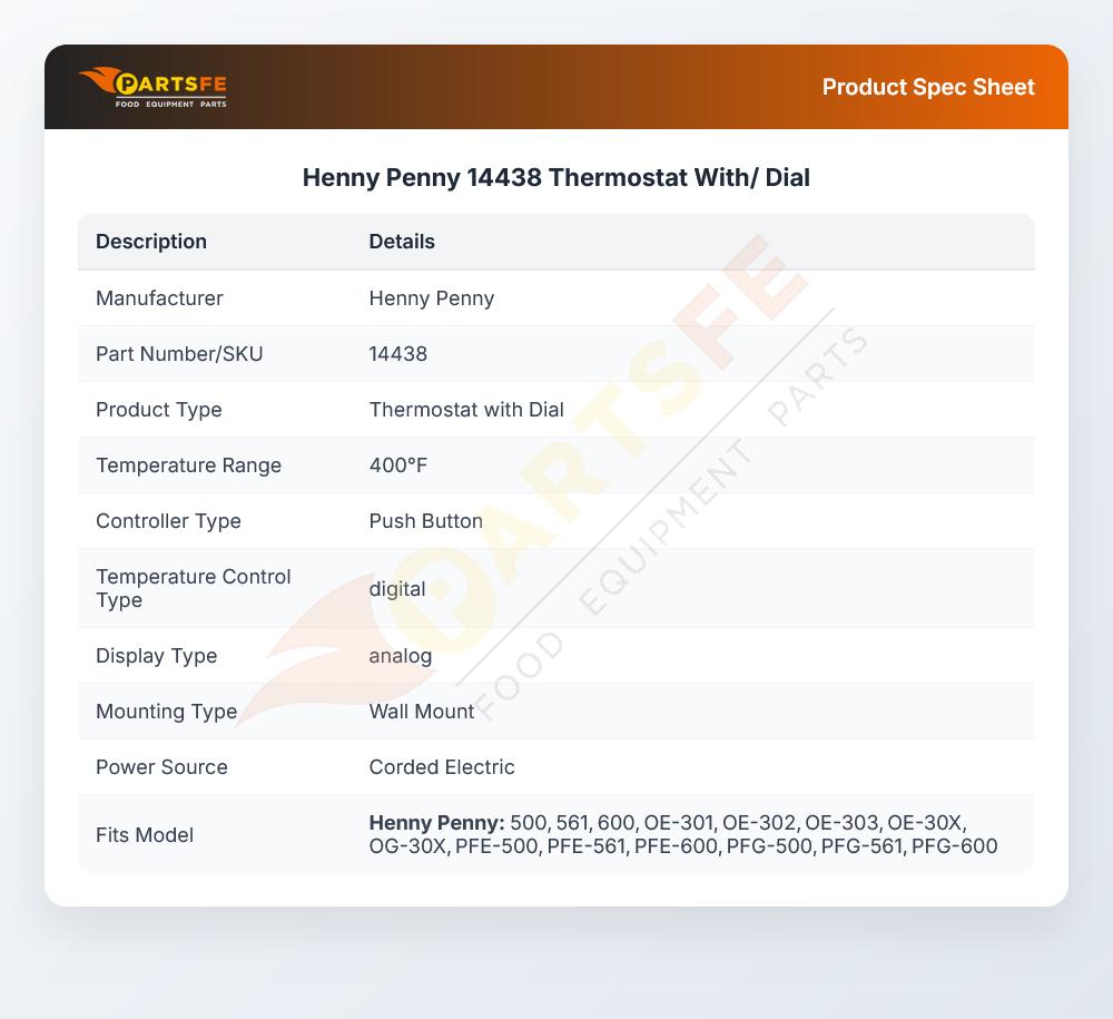 Henny Penny 14438 Thermostat With/ Dial